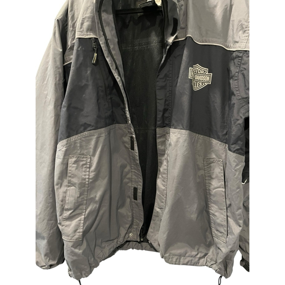Harley Davidson Men's Size Large Jacket Nylon Waterproof Lined Hooded Grey Black - Picture 8 of 11
